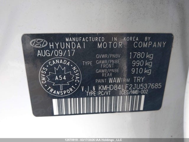 KMHD84LF2JU537685 Hyundai Elantra Sel/value/limited