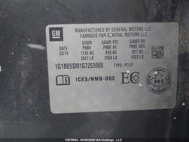 1G1BE5SM1G7253068 Chevrolet CRUZE LT
