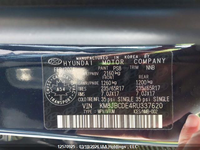 12570925 :رقم المزاد ، KM8JBCDE4RU337620 vin ، 2024 Hyundai Tucson Sel مزاد بيع