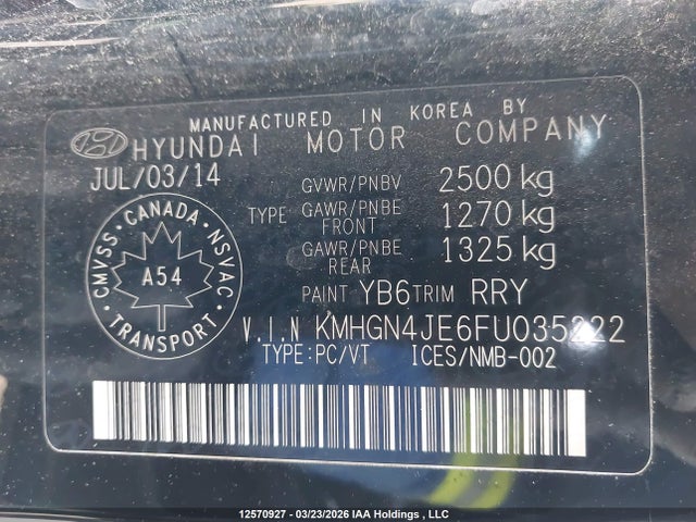 KMHGN4JE6FU035222 Hyundai Genesis 3.8 Luxury