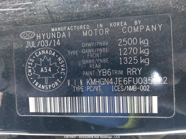 KMHGN4JE6FU035222 Hyundai Genesis 3.8 Luxury