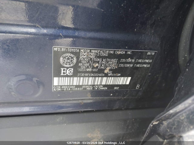 2019 Toyota Rav4 Limited მანქანა იყიდება აუქციონზე, vin: 2T3D1RFV3KC024654, აუქციონის ნომერი: 12570928