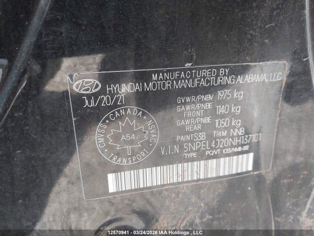 5NPEL4J20NH137101 Hyundai Sonata Luxury