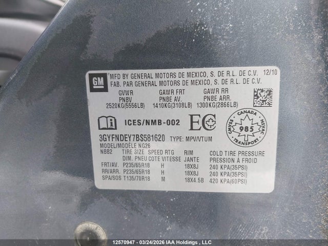 Aukcja sprzedaży 2011 Cadillac Srx Luxury Collection, vin: 3GYFNDEY7BS581620, numer aukcji: 12570947