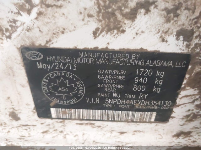 Продаж на аукціоні авто 2013 Hyundai Elantra Gls/limited, vin: 5NPDH4AEXDH354130, номер лоту: 12570958