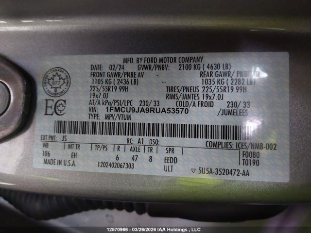 1FMCU9JA9RUA53570 Ford Escape Platinum