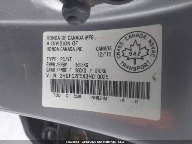 Продаж на аукціоні авто 2016 Honda Civic Lx, vin: 2HGFC2F5XGH010025, номер лоту: 12570973