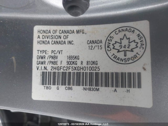 Продаж на аукціоні авто 2016 Honda Civic Lx, vin: 2HGFC2F5XGH010025, номер лоту: 12570973