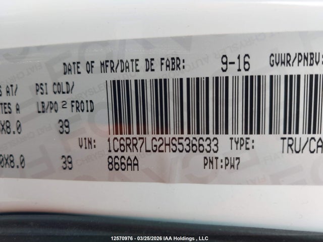12570976 :رقم المزاد ، 1C6RR7LG2HS536633 vin ، 2017 Ram 1500 Slt مزاد بيع
