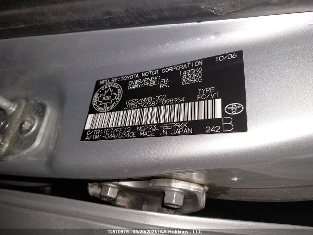 Aukcja sprzedaży 2007 Toyota Yaris, vin: JTDBT923871098954, numer aukcji: 12570979