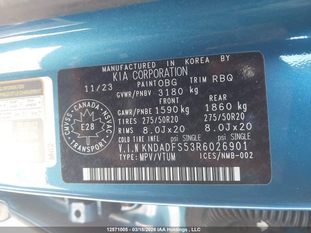 2024 Kia Ev9 Land მანქანა იყიდება აუქციონზე, vin: KNDADFS53R6026901, აუქციონის ნომერი: 12571005