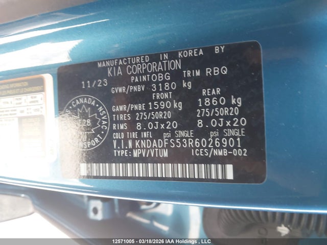 2024 Kia Ev9 Land მანქანა იყიდება აუქციონზე, vin: KNDADFS53R6026901, აუქციონის ნომერი: 12571005