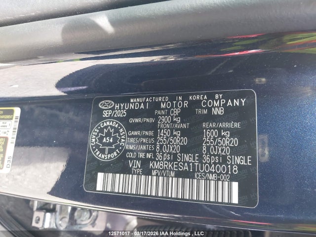 Aukcja sprzedaży 2026 Hyundai Palisade Limited, vin: KM8RKESA1TU040018, numer aukcji: 12571017