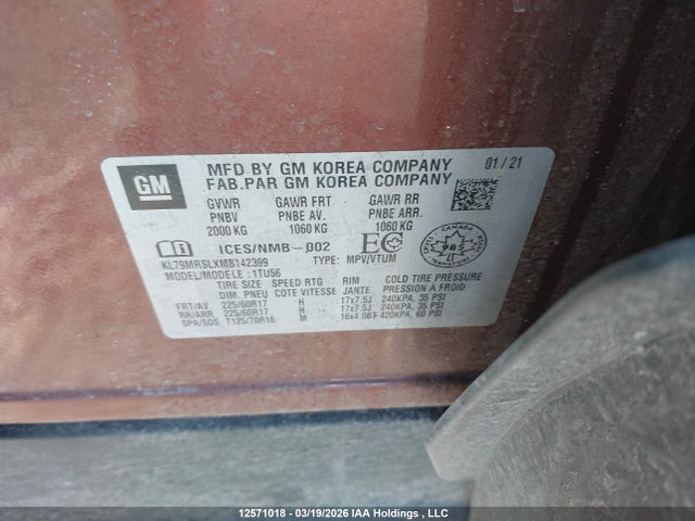 KL79MRSLXMB142399 Chevrolet Trailblazer Lt