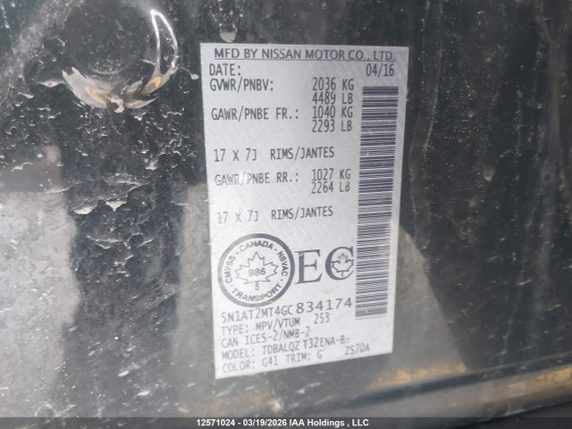 5N1AT2MT4GC834174 Nissan Rogue