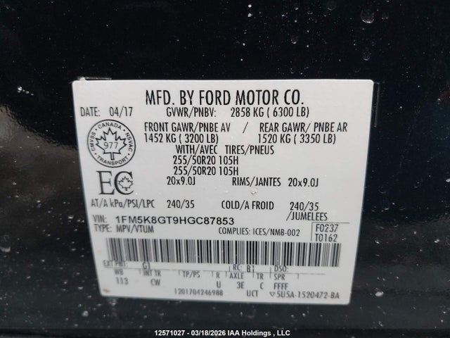 1FM5K8GT9HGC87853 Ford EXPLORER SPORT
