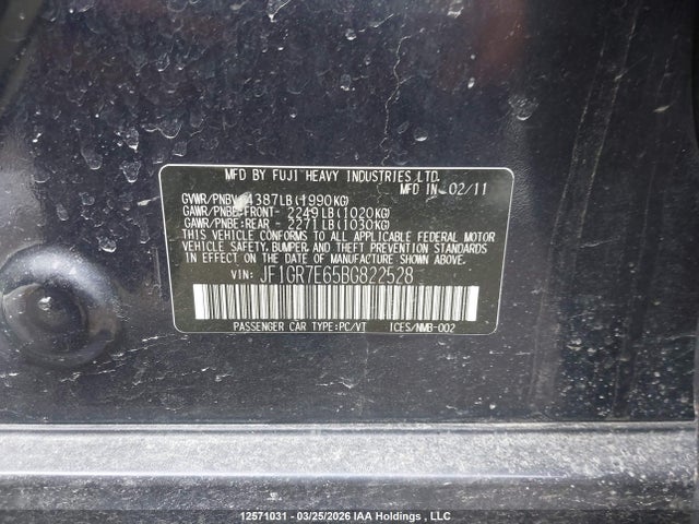 Aukcja sprzedaży 2011 Subaru Impreza, vin: JF1GR7E65BG822528, numer aukcji: 12571031
