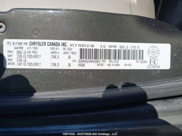 12571032 :رقم المزاد ، 2D4RN4DE4AR453957 vin ، 2010 Dodge Grand Caravan Se مزاد بيع