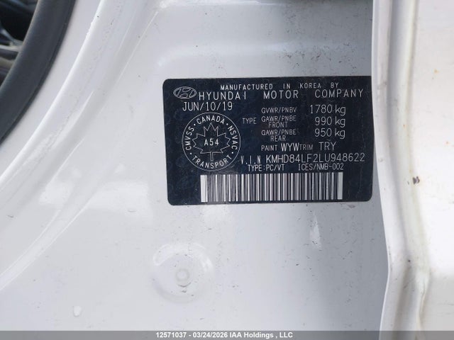 12571037 :رقم المزاد ، KMHD84LF2LU948622 vin ، 2020 Hyundai Elantra Preferred Auto Ivt مزاد بيع