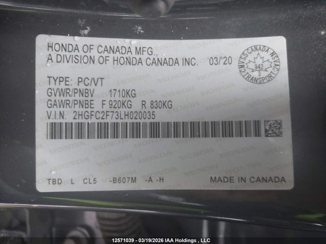 Aukcja sprzedaży 2020 Honda Civic, vin: 2HGFC2F73LH020035, numer aukcji: 12571039