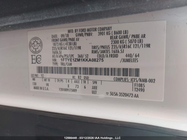 1FTYE1ZM1KKA08275 Ford Transit-150