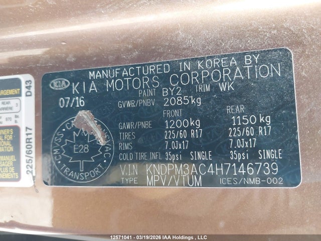 KNDPM3AC4H7146739 KIA Sportage Lx