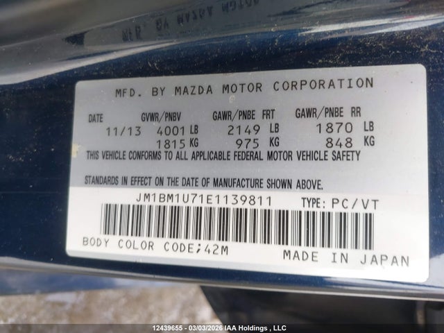 Aukcja sprzedaży 2014 Mazda Mazda3 Gx-sky, vin: JM1BM1U71E1139811, numer aukcji: 12439655