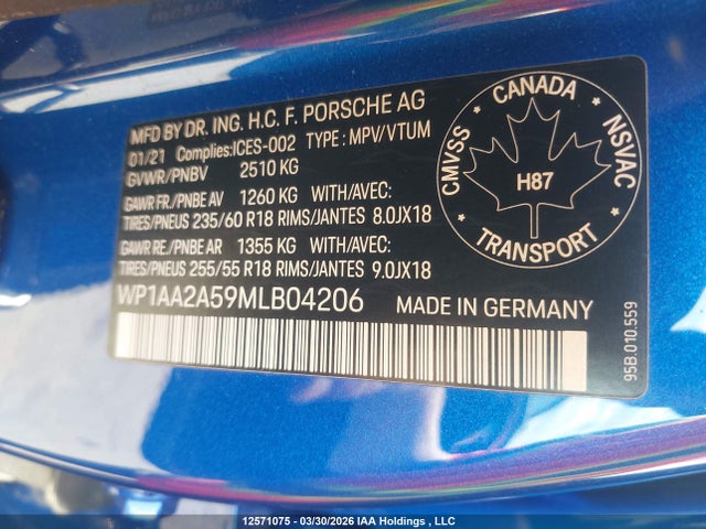 WP1AA2A59MLB04206 Porsche Macan