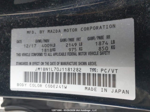 JM1BN1L70J1181282 Mazda 3 TOURING
