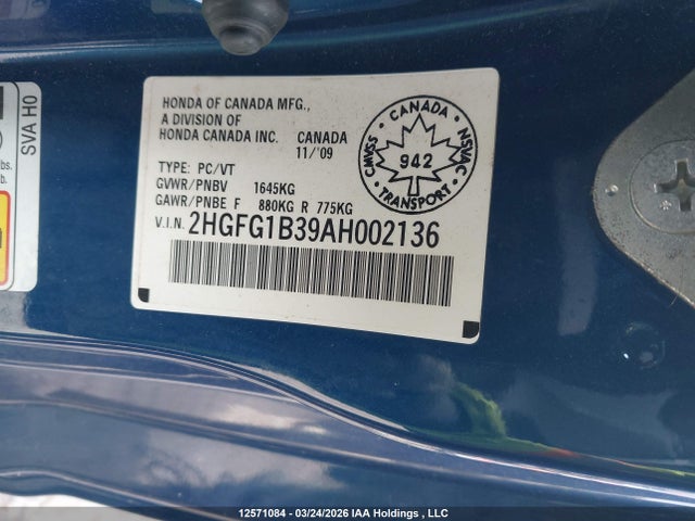 Продаж на аукціоні авто 2010 Honda Civic, vin: 2HGFG1B39AH002136, номер лоту: 12571084