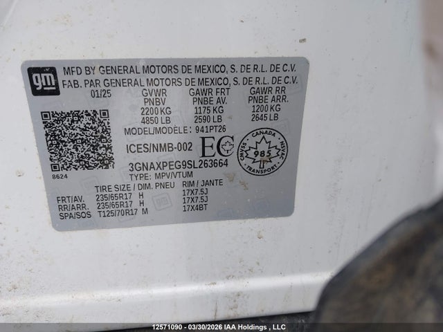 2025 Chevrolet Equinox Lt მანქანა იყიდება აუქციონზე, vin: 3GNAXPEG9SL263664, აუქციონის ნომერი: 12571090