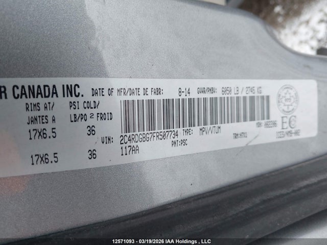 Aukcja sprzedaży 2015 Dodge Grand Caravan Se, vin: 2C4RDGBG7FR507734, numer aukcji: 12571093