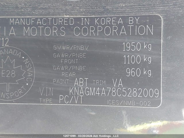 Продаж на аукціоні авто 2012 Kia Optima Lx, vin: KNAGM4A78C5282009, номер лоту: 12571099