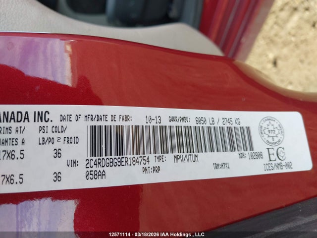 12571114 :رقم المزاد ، 2C4RDGBG9ER184754 vin ، 2014 Dodge Grand Caravan Se مزاد بيع