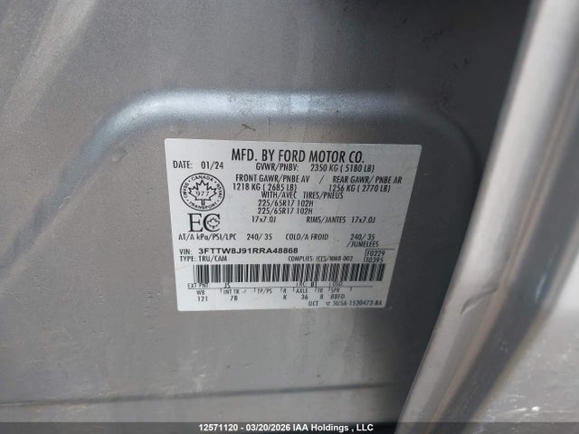 Продаж на аукціоні авто 2024 Ford Maverick Xlt, vin: 3FTTW8J91RRA48868, номер лоту: 12571120