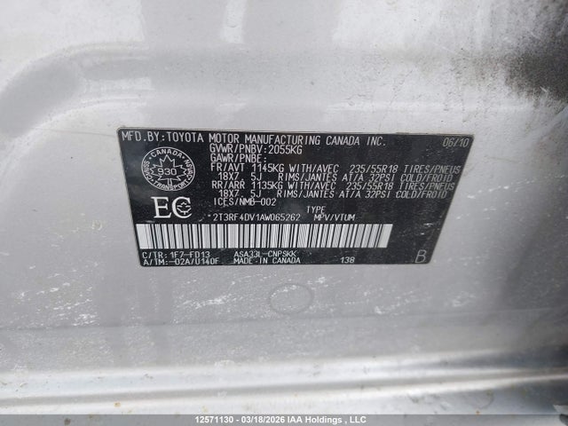 Aukcja sprzedaży 2010 Toyota Rav4 Sport, vin: 2T3RF4DV1AW065262, numer aukcji: 12571130