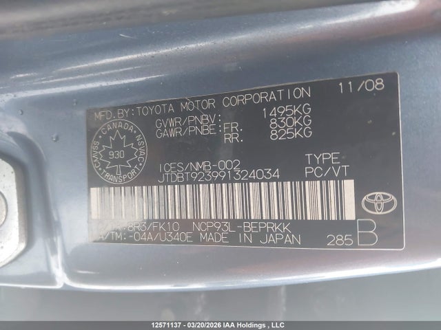 Aukcja sprzedaży 2009 Toyota Yaris, vin: JTDBT923991324034, numer aukcji: 12571137