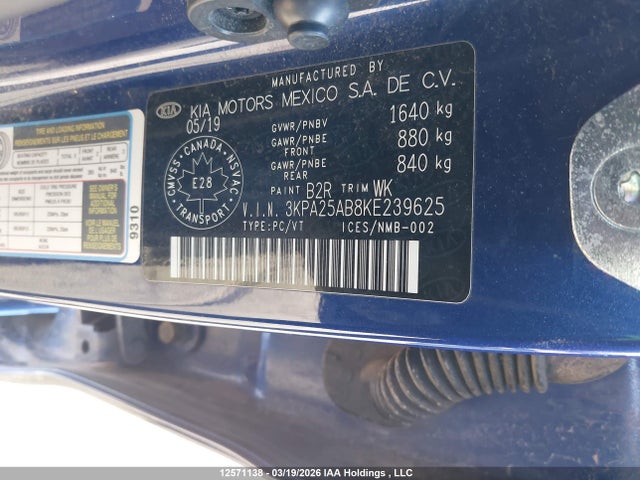 Продажа на аукционе авто 2019 Kia Rio Lx/lx+, vin: 3KPA25AB8KE239625, номер лота: 12571138