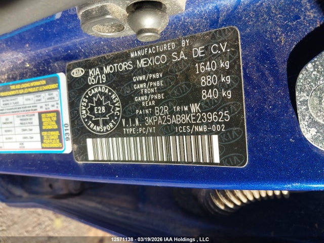 Продажа на аукционе авто 2019 Kia Rio Lx/lx+, vin: 3KPA25AB8KE239625, номер лота: 12571138