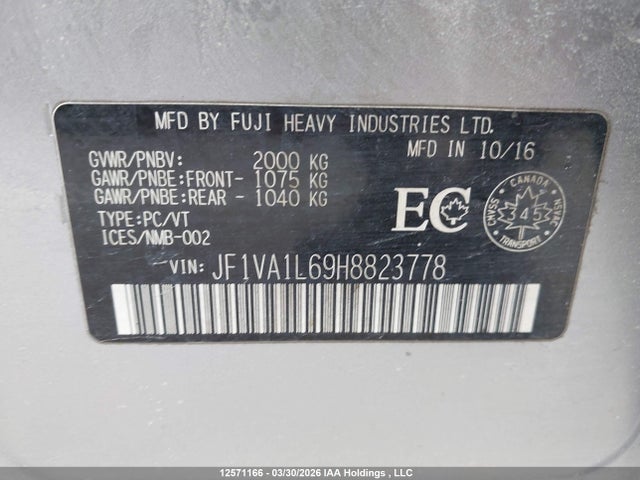 JF1VA1L69H8823778 Subaru WRX