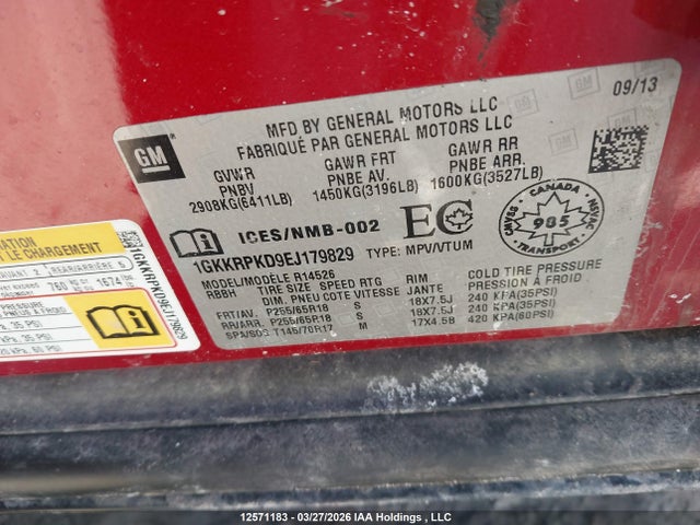 1GKKRPKD9EJ179829 GMC Acadia