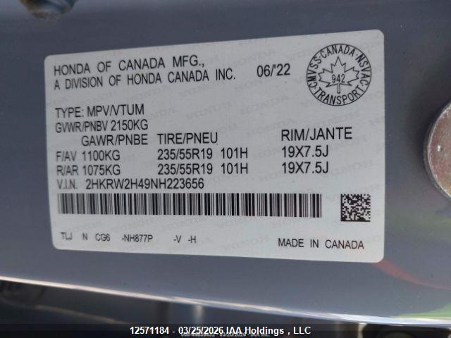 2HKRW2H49NH223656 Honda Cr-v Sport
