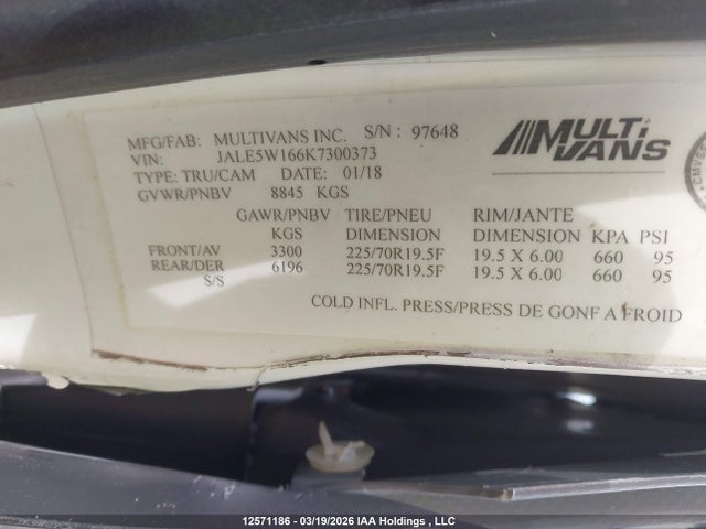 12571186 :رقم المزاد ، JALE5W166K7300373 vin ، 2019 Isuzu Nrr مزاد بيع