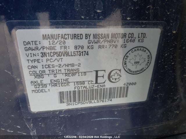 3N1CP5DV9LL576174 Nissan KICKS SR