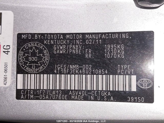 Aukcja sprzedaży 2011 Toyota Camry Se/le/xle, vin: 4T1BF3EK4BU210854, numer aukcji: 12571203