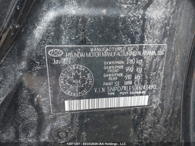 5NPD74LF5JH243490 Hyundai Elantra L