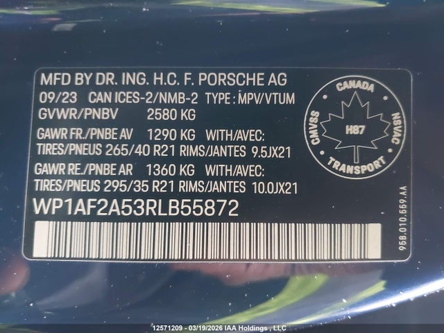 Aukcja sprzedaży 2024 Porsche Macan, vin: WP1AF2A53RLB55872, numer aukcji: 12571209