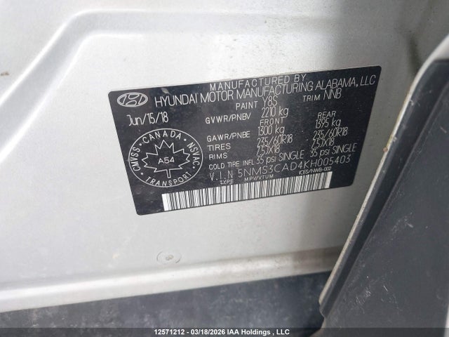 Продажа на аукционе авто 2019 Hyundai Santa Fe Preferred 2.4, vin: 5NMS3CAD4KH005403, номер лота: 12571212