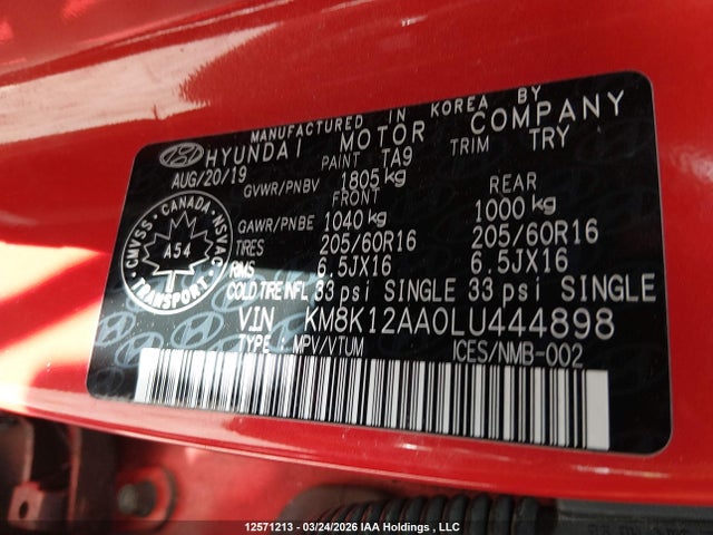 2020 Hyundai Kona Essential მანქანა იყიდება აუქციონზე, vin: KM8K12AA0LU444898, აუქციონის ნომერი: 12571213