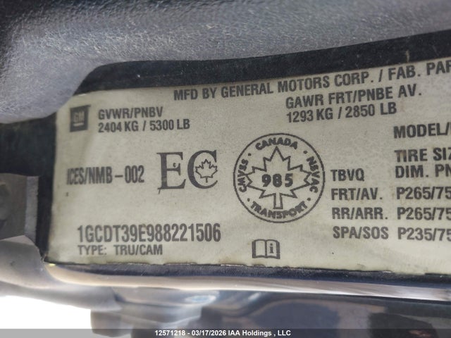 Продаж на аукціоні авто 2008 Chevrolet Colorado Lt, vin: 1GCDT39E988221506, номер лоту: 12571218
